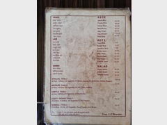 Food prices in India, Price list, local restaurant