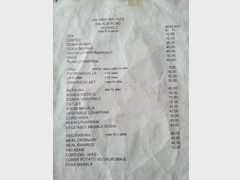 Food prices in India, Menu in the restaurant