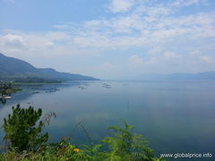 Indonesia, housing in Tuk Tuk, View of Lake Toba