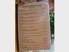 Bali cafes and restaurants prices, Breakfast menu