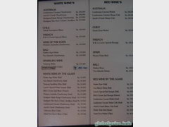 Bali cafes and restaurants prices, Prices at a cafe for wine