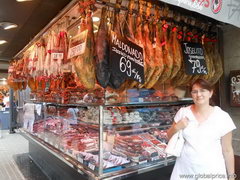 Food prices in Spain, Jamon in Barselona in a marketplace