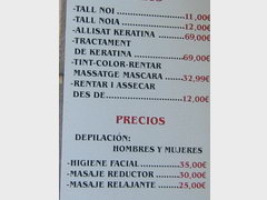 Rates in Barcelona, Prices for services in a beauty salon
