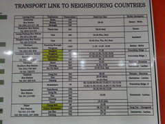 Транспорт во Вьентьяне в Лаосе, Расписание и цены автобусов в соседние страны