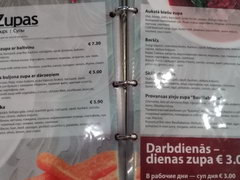 Prices in Riga in Latvia for food, soups at a cafe