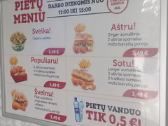 Fast food prices in Lithuania in Vilnius, Fast food menu