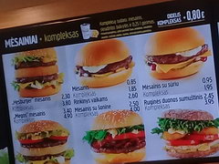 Fast food prices in Lithuania in Vilnius, Hesburger hamburgers