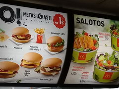Fast food prices in Lithuania in Vilnius, Madonald's hamburger meals
