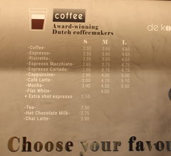 Food prices in Amsterdam in the Netherlands, Prices in a coffee shop