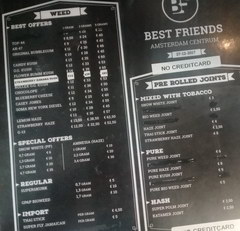 Prices in Amsterdam in the coffeeshop, Price list Coffeeshop, Best friends