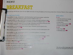 Food and drink prices in New Zealand, Breakfast menu in a restaurant