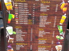 Prices in Peru at a restaurant, Various drinks
