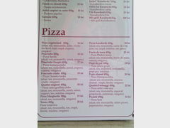 Food and drinks prices in Romania, Meals prices in pizzeria