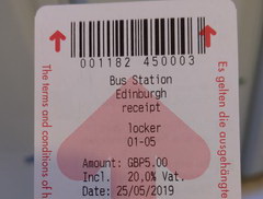 Intercity transport in Scotland, bus station, luggage Ticket
