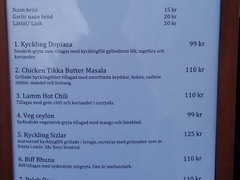 Цены в Стокгольме в Швеции на еду, Индийское кафе
