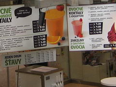 Цены на еду в Братиславе, Коктейли и соки