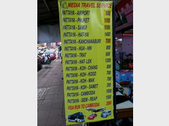 Transportation in Pattaya, Prices for buses to various destinations