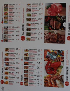Prices in Turkey in Antalya for food, Cafe and menu in English - salads and snacks