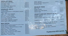 Prices in Turkey in Antalya for food, Tourist menus - main dishes and wine