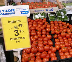 Prices for products in Antalya stores in Turkey, Tomatoes