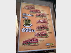 Meals in Hungary, Subway menu