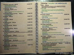 Vietnam, eating out in Nha Trang, restaurant price- list